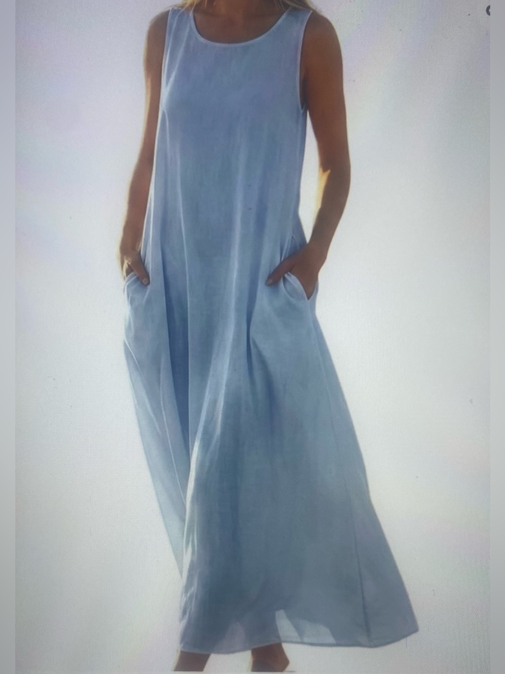 MEDIUM .  HALARA BOHO SUNSHINE BLUE LINEN LIKE TEAR DROP CUT OUT MAXI DRESS